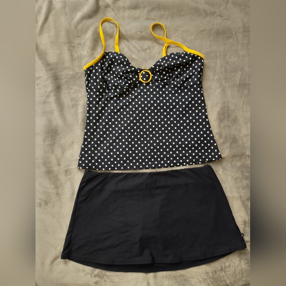 Nautica two-piece swimsuit, navy/white/yellow, size 12